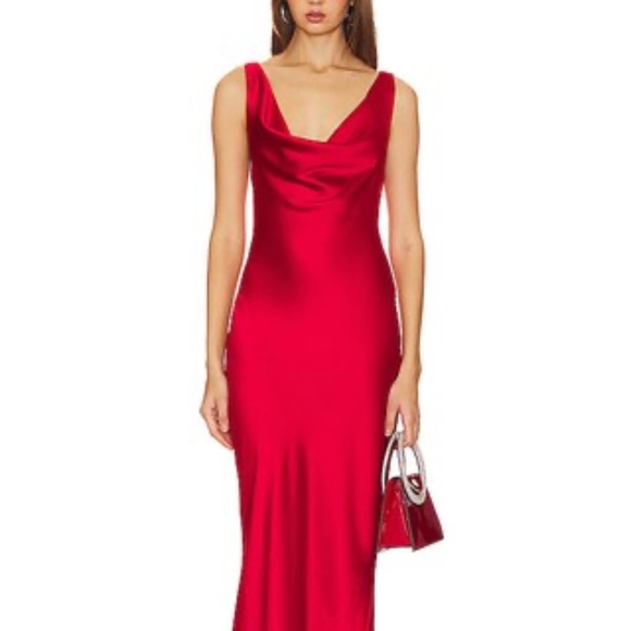 Norma Kamali Deep Drape Neck Gown in Tiger Red